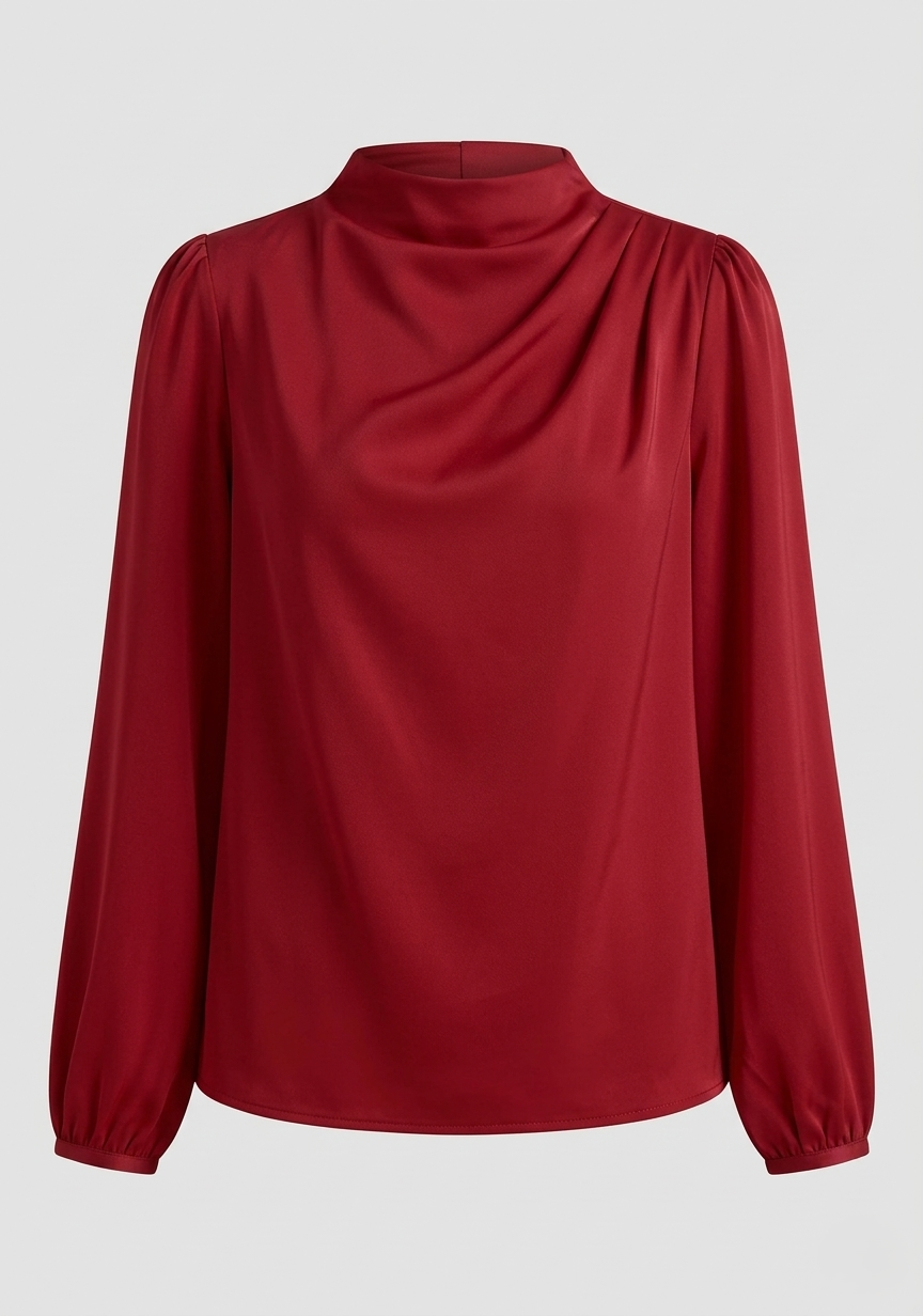 Blusa Elegante Donna Manica Lunga Collo Alto
