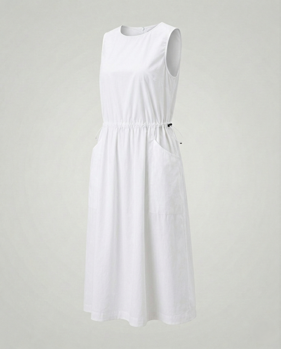 Abito Midi Donna Smanicato con Coulisse in Vita