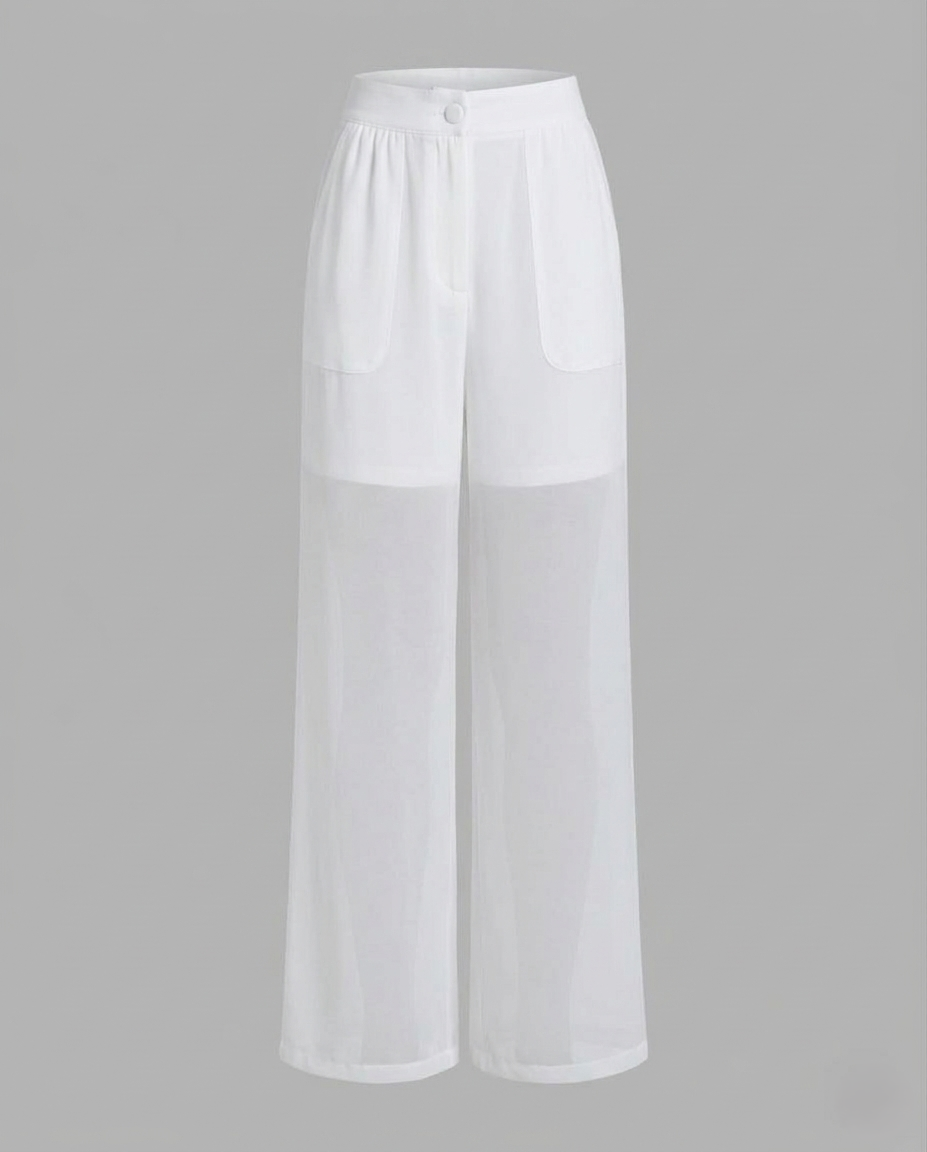 Pantaloni Donna in Chiffon Taglio Largo Vita Elastica