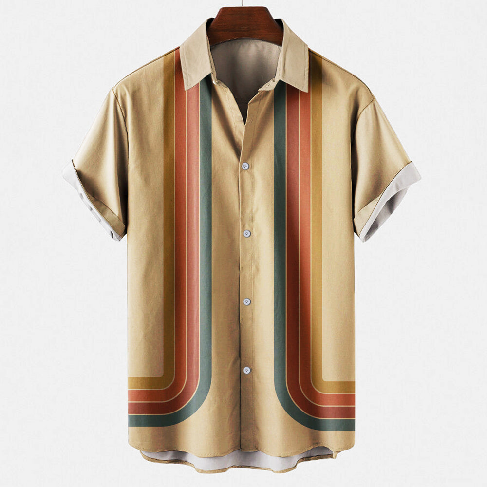 Camicia Uomo Manica Corta Tessuto Leggero Stile Retrò