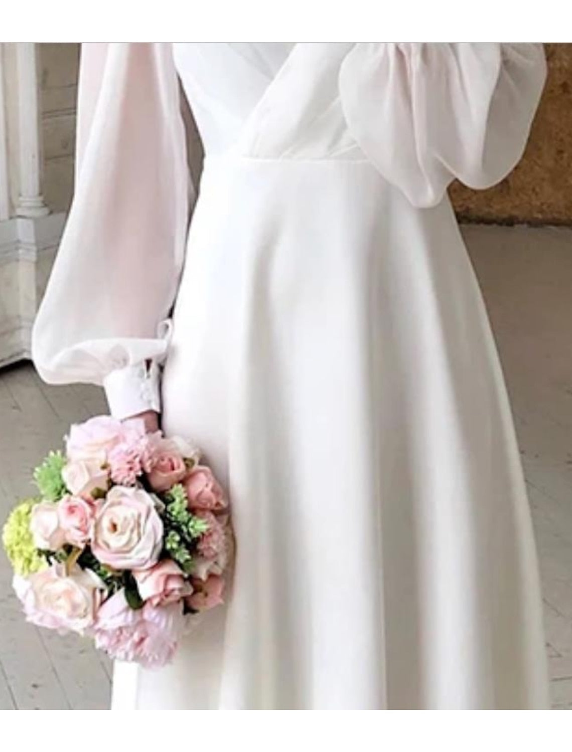 Abito da Sposa Donna Manica Lunga Scollo a V