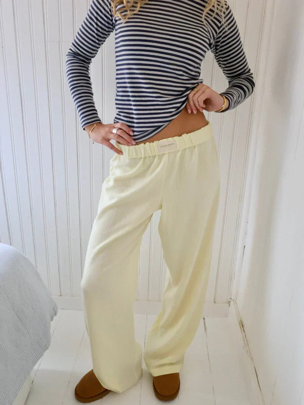 Pantaloni Donna a Righe con Elastico in Vita Comodi