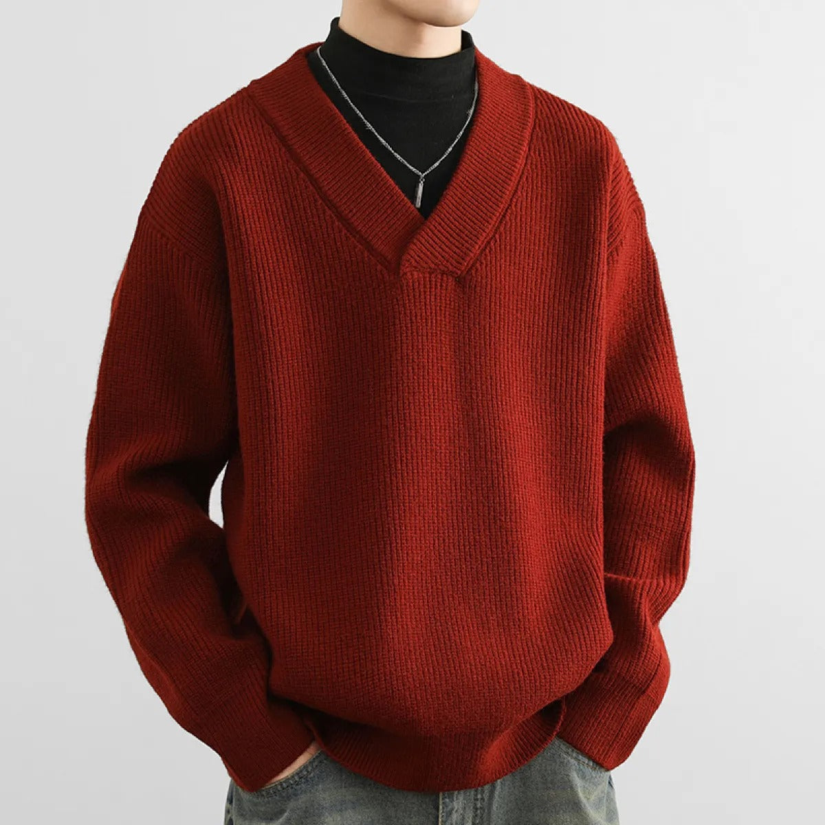 Maglione Uomo Classico Scollo a V Vestibilità Regular
