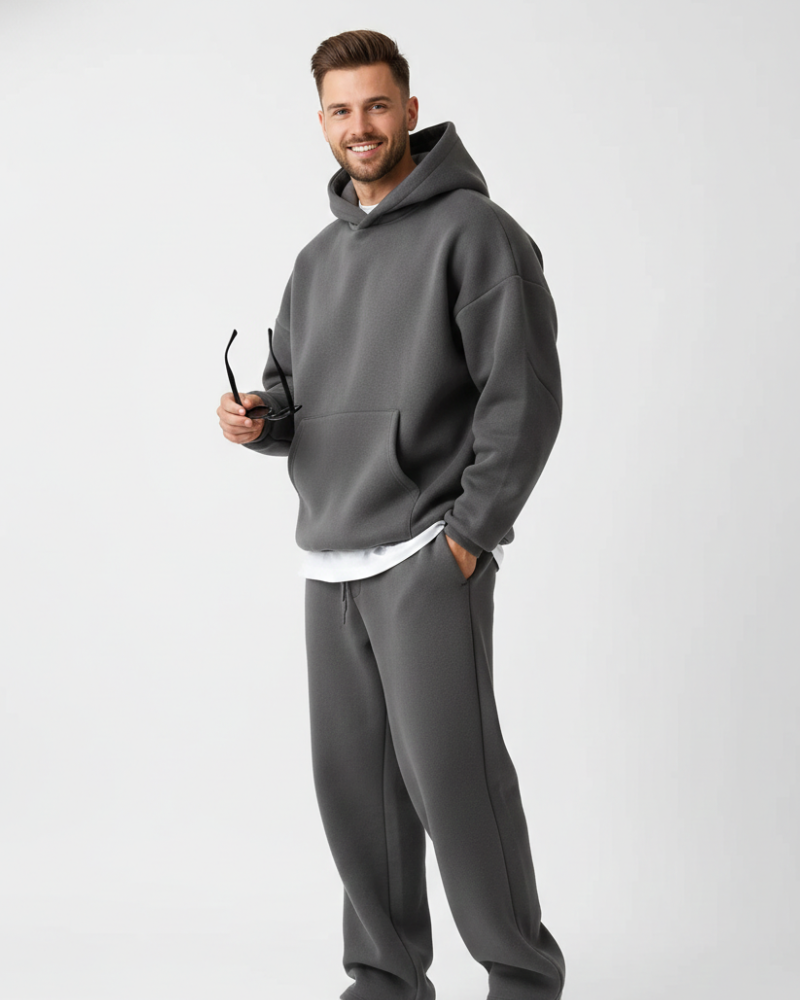 Kairo | Uomo Set da Jogging Felpa e Pantaloni Comodi Grigio scuro