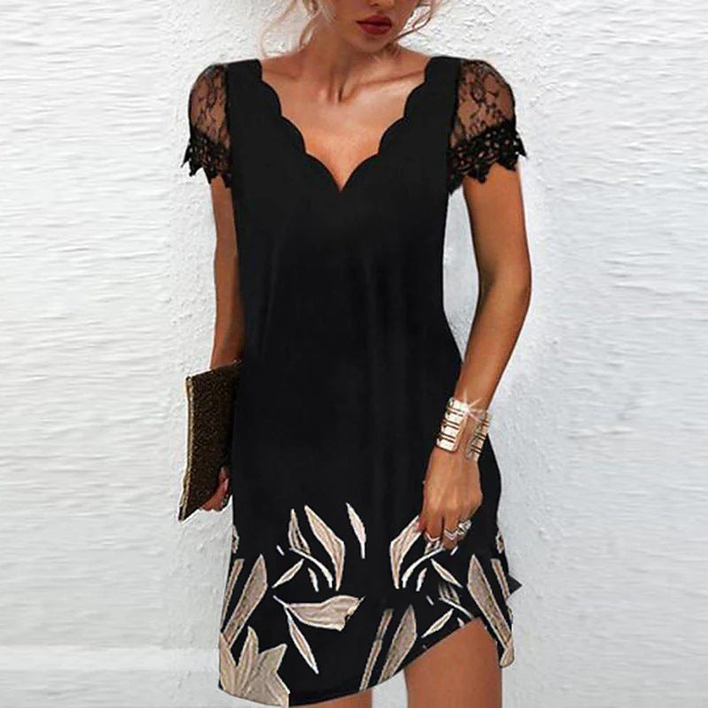 Abito Donna Scollo a V Maniche in Pizzo