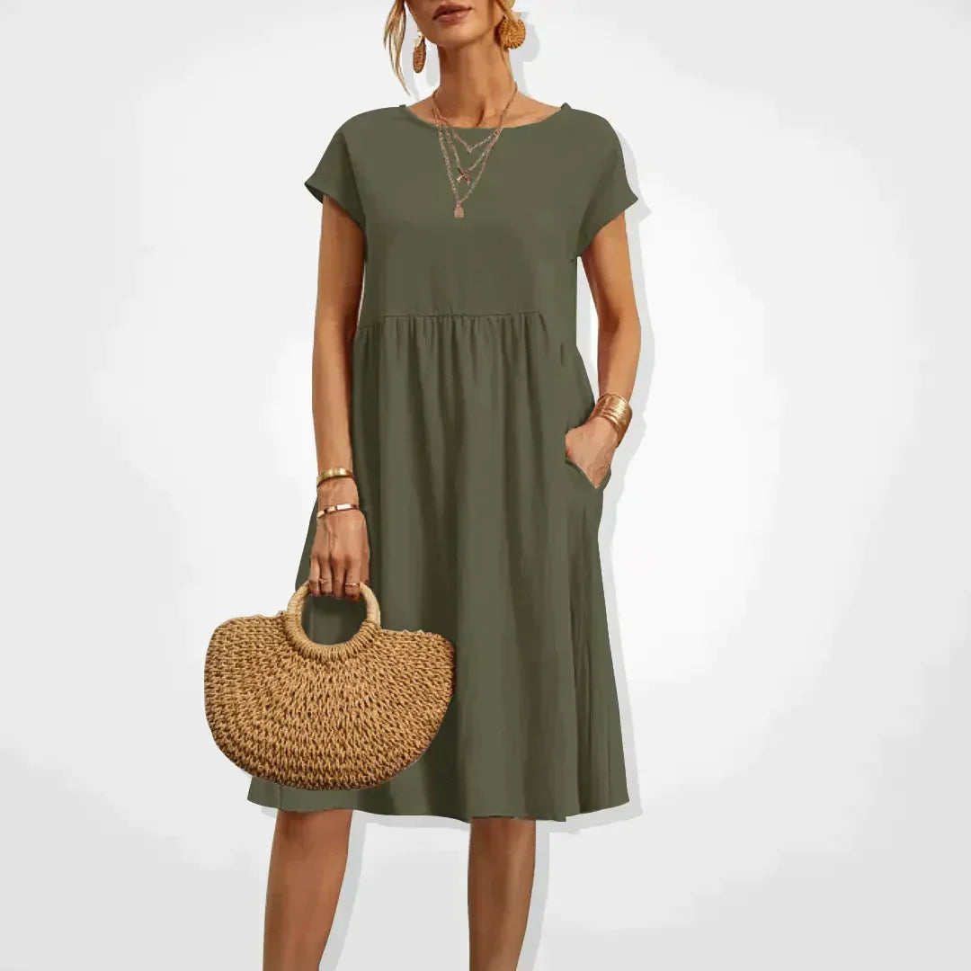 Abito Midi Donna Manica Corta Tasche Estivo