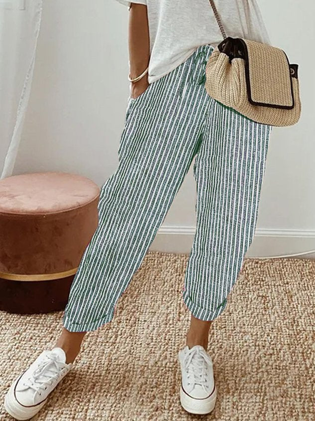 Pantaloni Lino Donna Vita Elastica