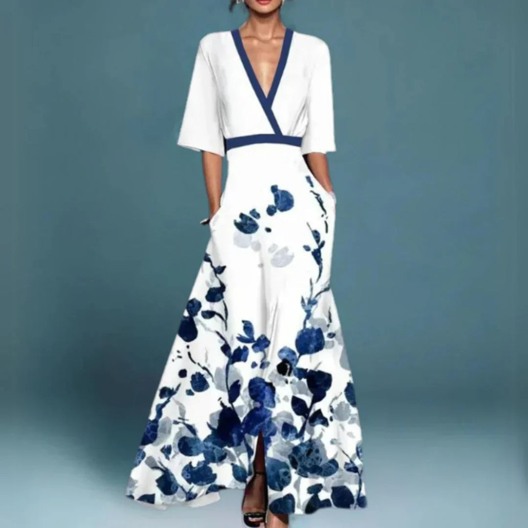 Maxi Abito Floreale Elegante per Donne - Abito Estivo Lungo per Feste e Occasioni 1
