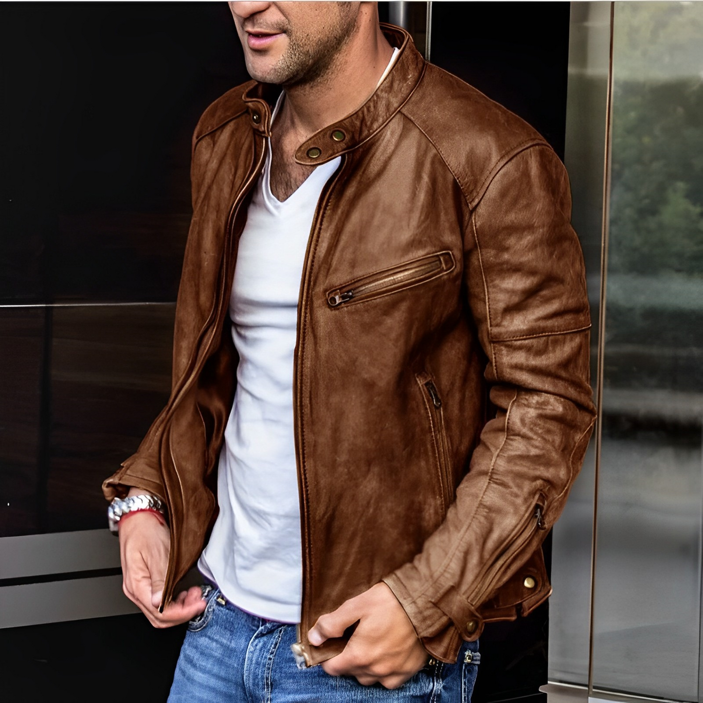 Giacca Uomo in Pelle Stile Classico Vestibilità Regolare