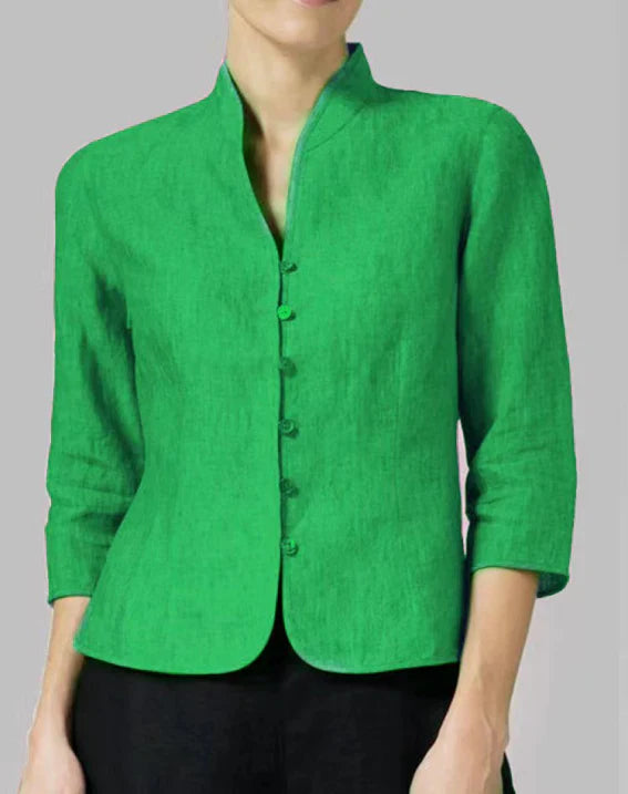 Camicia Donna con Collo alla Coreana e Manica