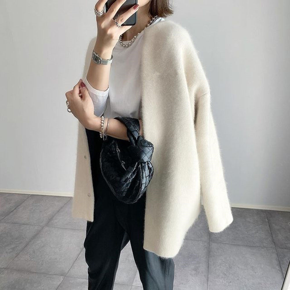 Cardigan Donna Aperto Maglia Spalle Definite