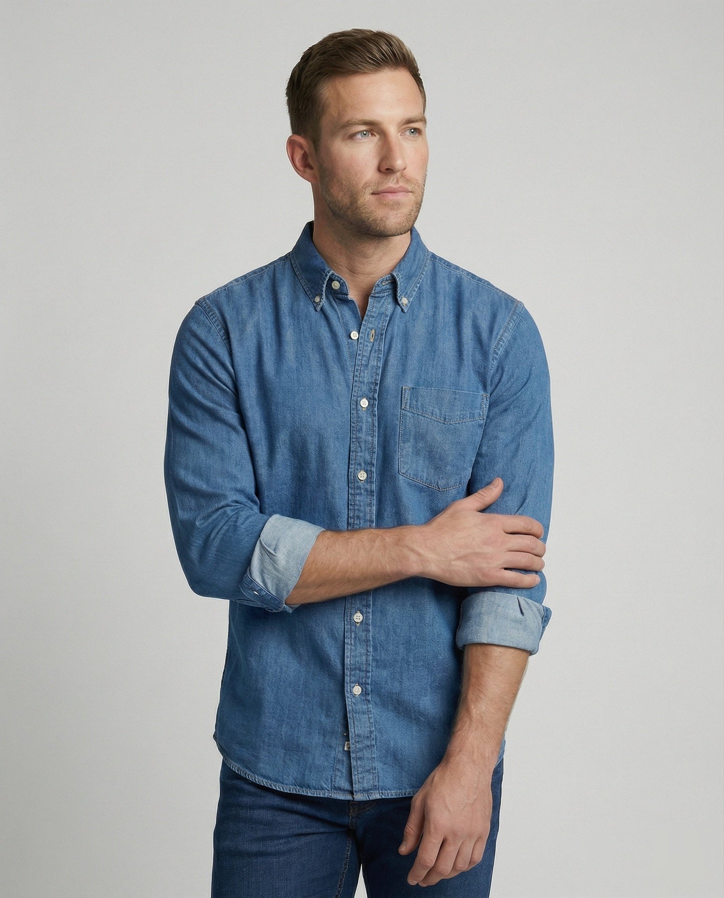 Camicia Uomo Jeans Manica Lunga Regular Fit