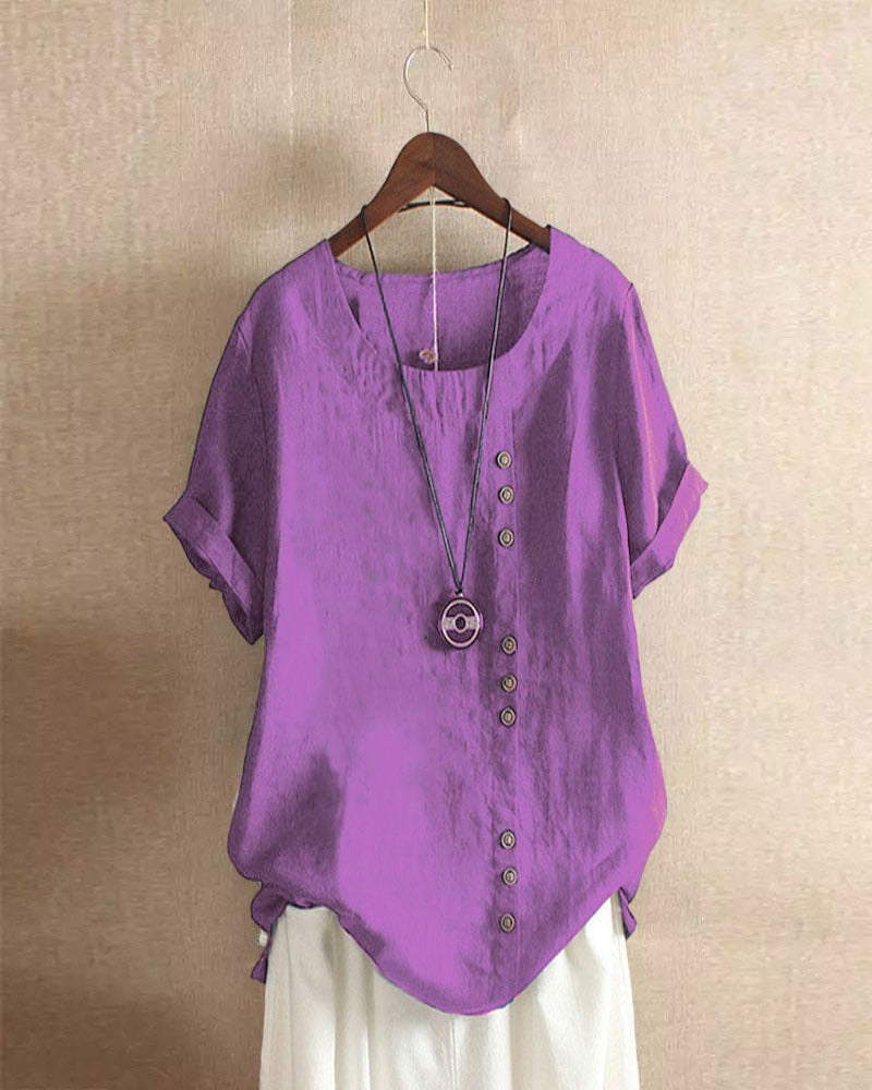 Camicia Donna Lino Manica Corta Stile Casual Estate