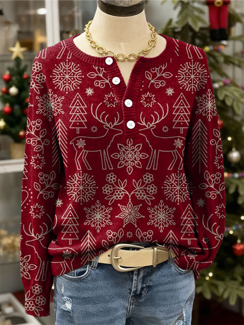 Maglione Uomo Natalizio con Stampa Renne e Fiocchi di Neve - Brentozzi