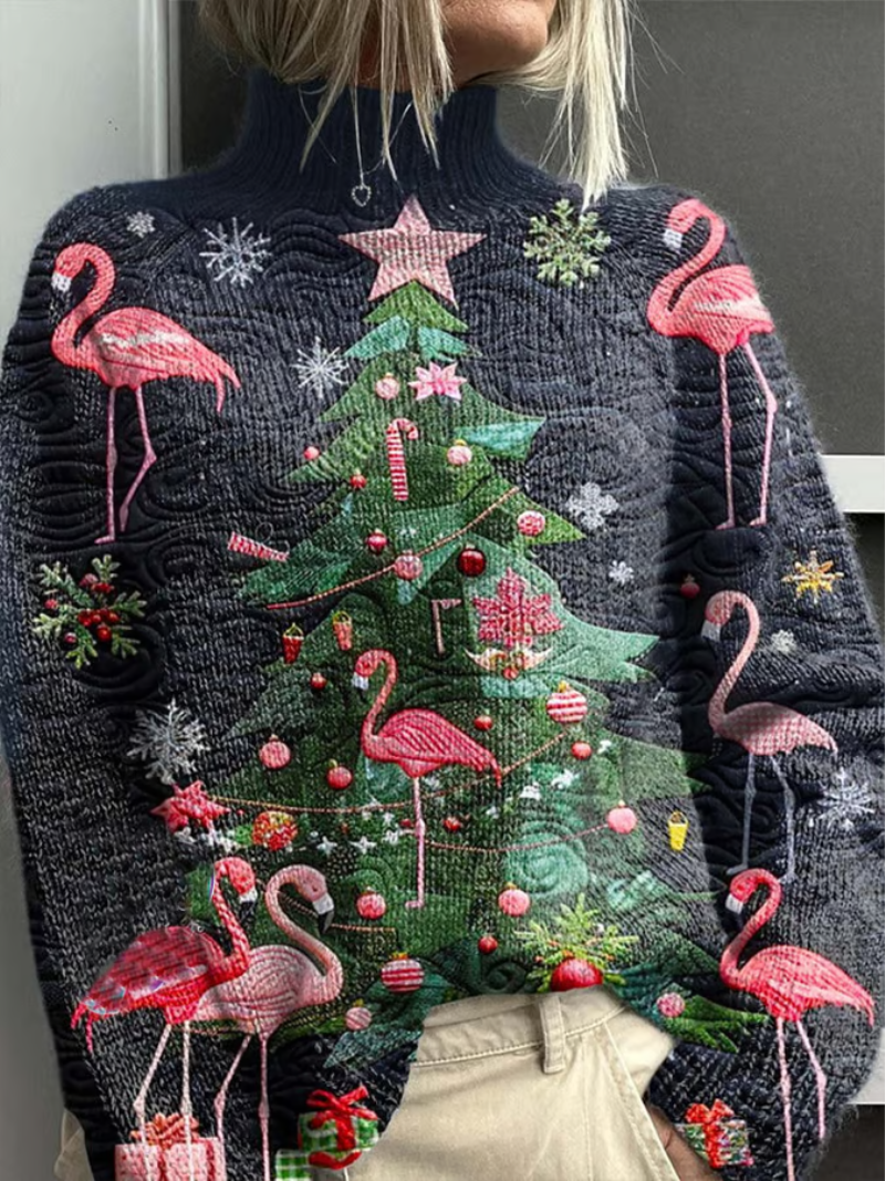Maglione Natale Donna con Flamingo e Albero di Natale - Brentozzi