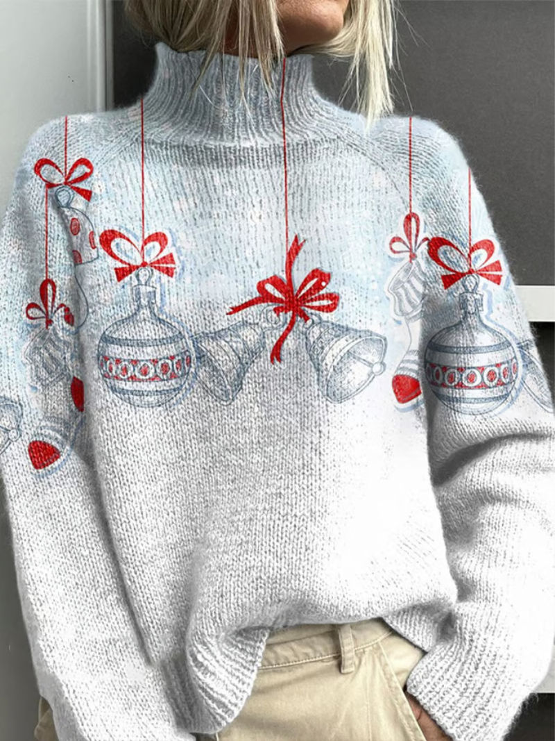Maglione Donna in Maglia Motivi Natalizi con Fiocchi e Palline - Brentozzi