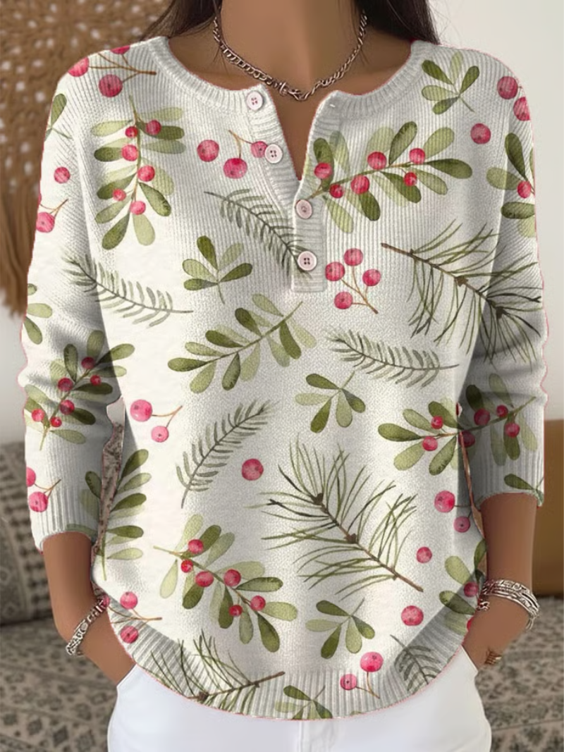 Maglione Donna con Stampa Rami di Pino e Bacche - Brentozzi