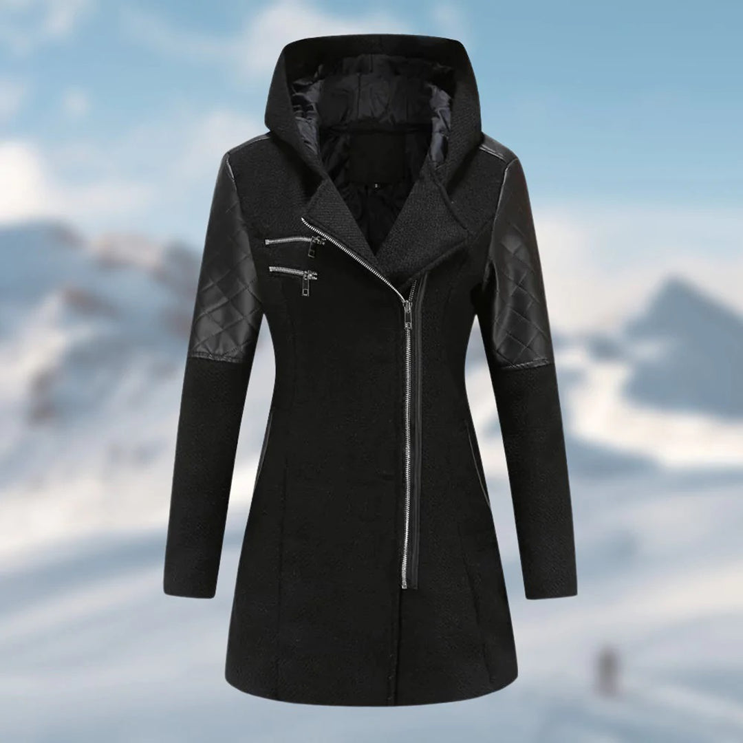 Giacca Donna con Zip Asimmetrica e Cappuccio