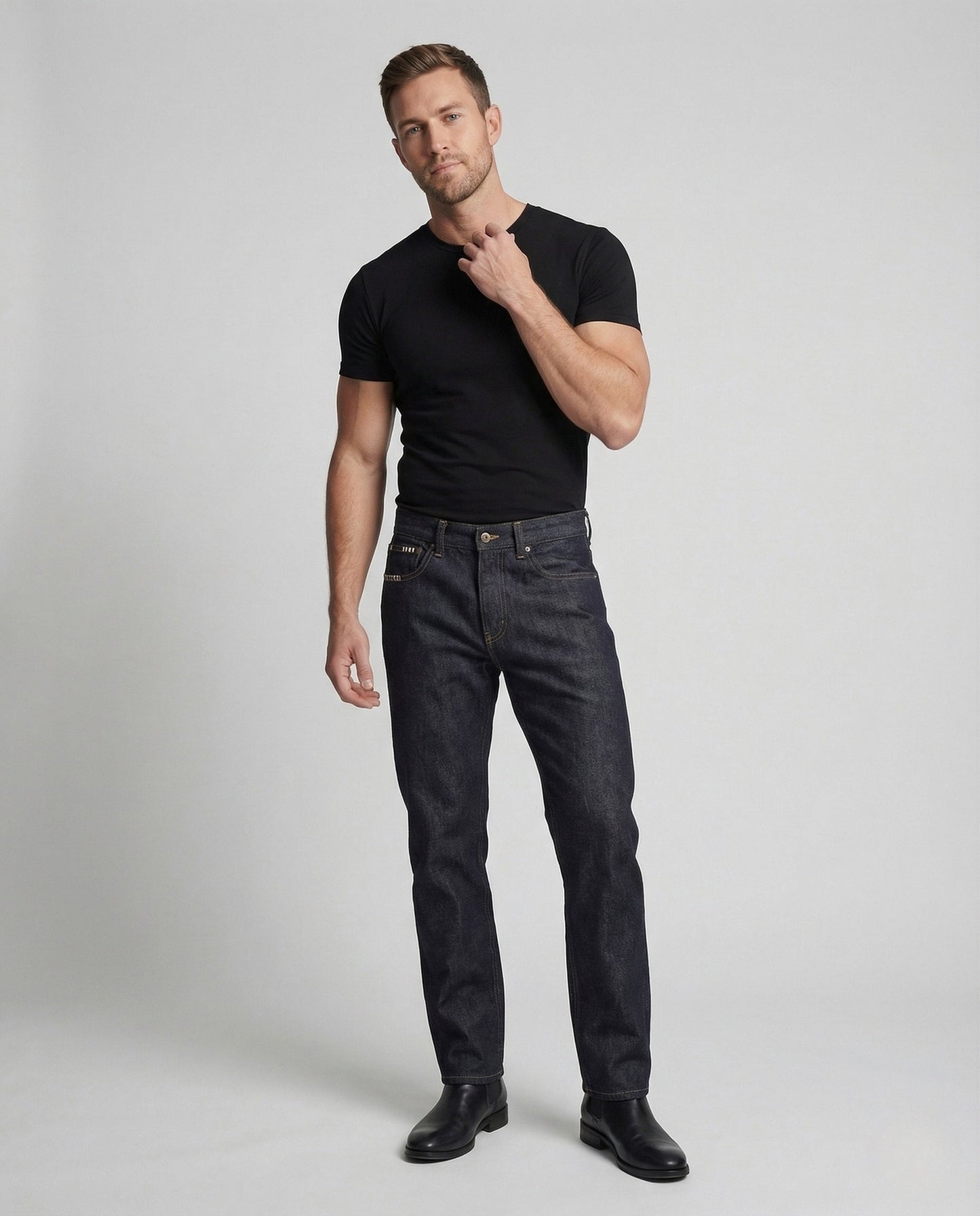 Jeans Uomo Relax Vita Alta in Denim Grezzo