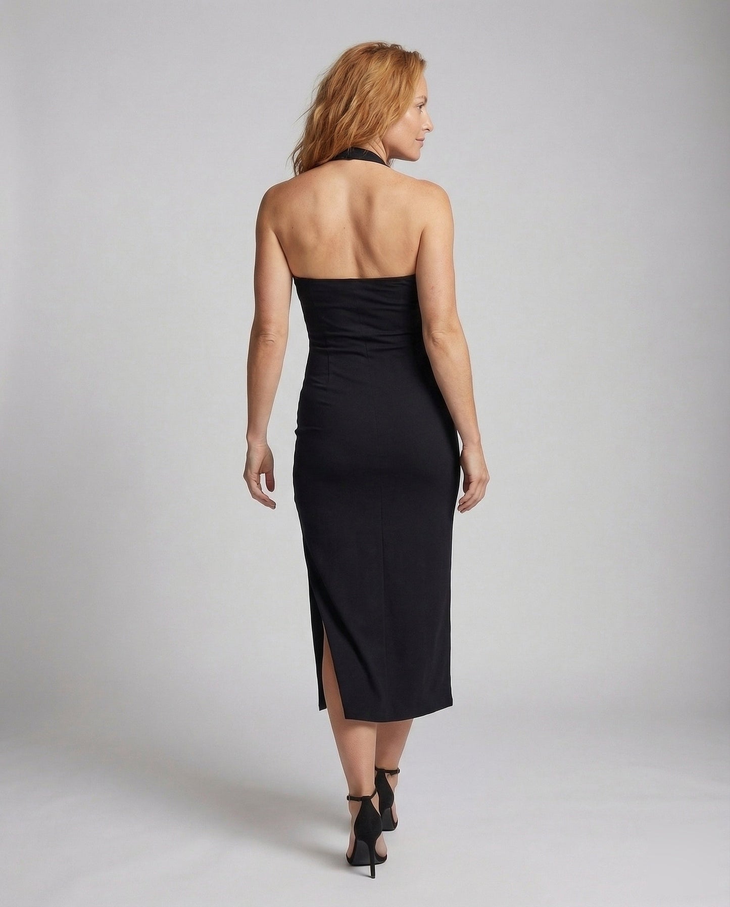 Abito Midi Donna Scollo Quadrato con Spalline e Spacco