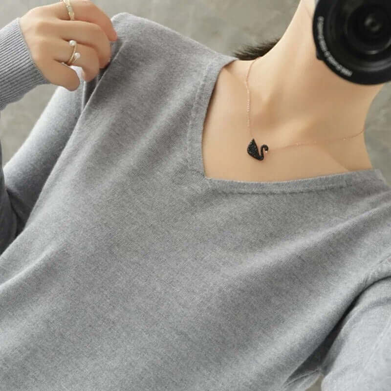 Maglione Donna Scollo a V Maglia Morbida Comodo Invernale