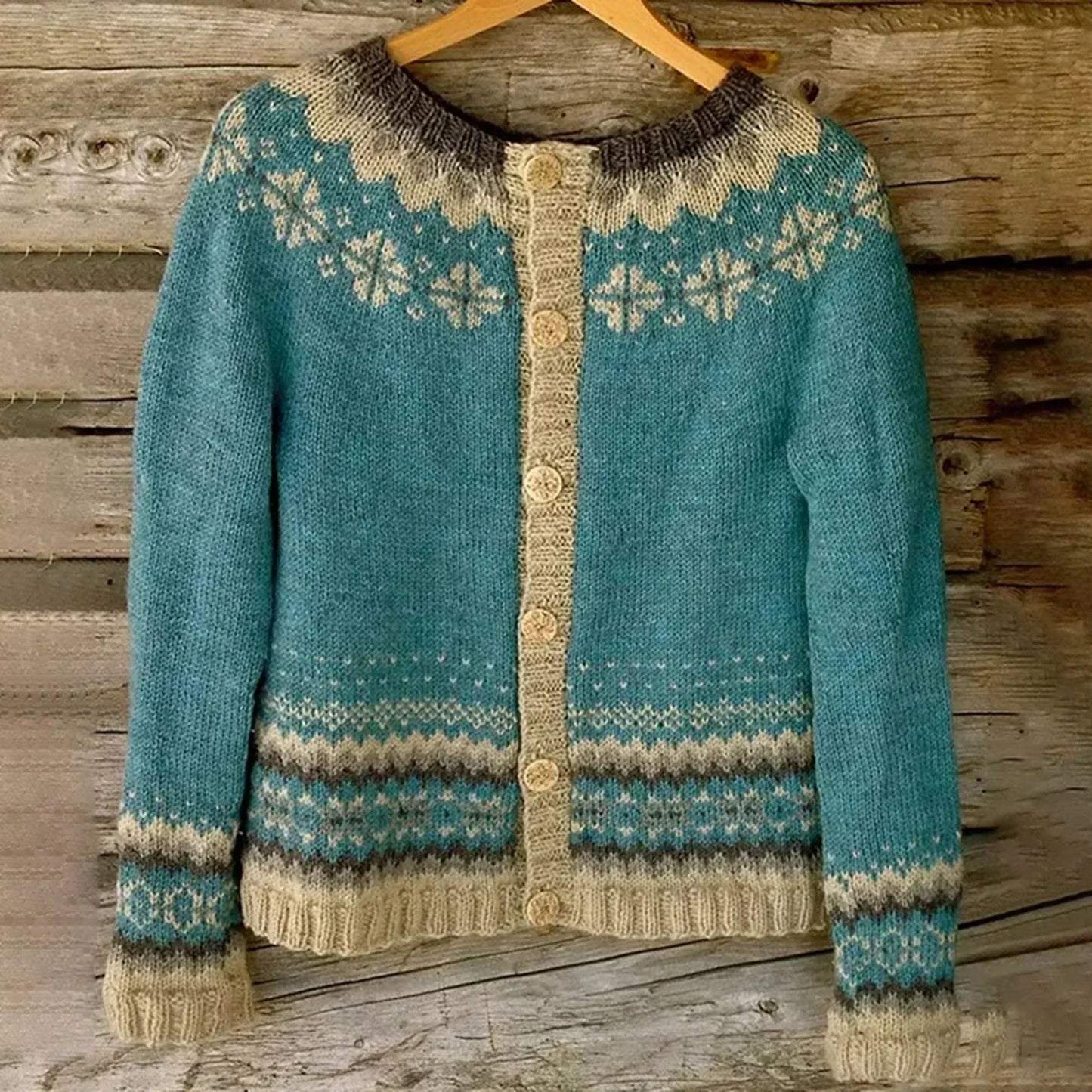 Cardigan Donna in Maglia Norvegese con Bottoni