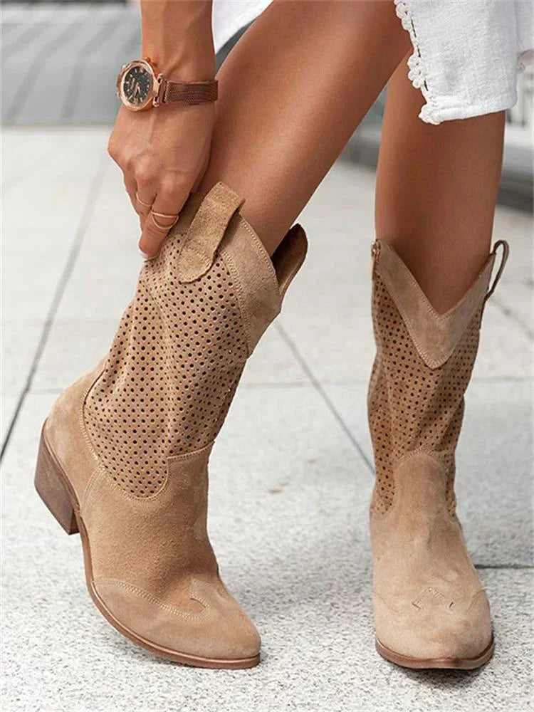 Stivaletti Donna Stile Cowboy con Chiusura Lampo