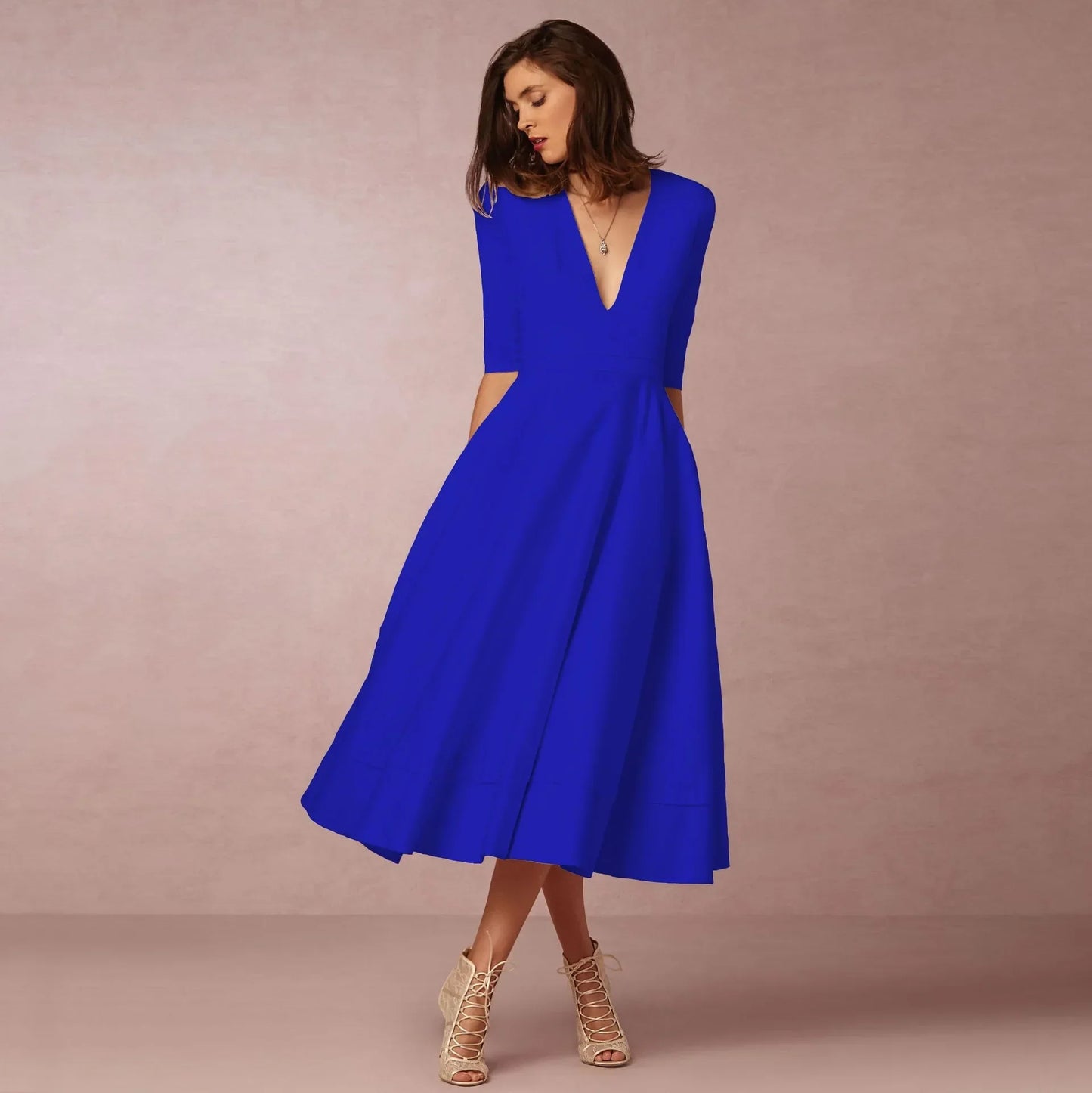 Abito Midi Donna Scollo a V Cerimonia
