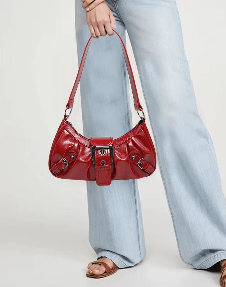 Borsa Hobo Donna in Ecopelle Vintage con Fibbia e Tracolla Regolabile
