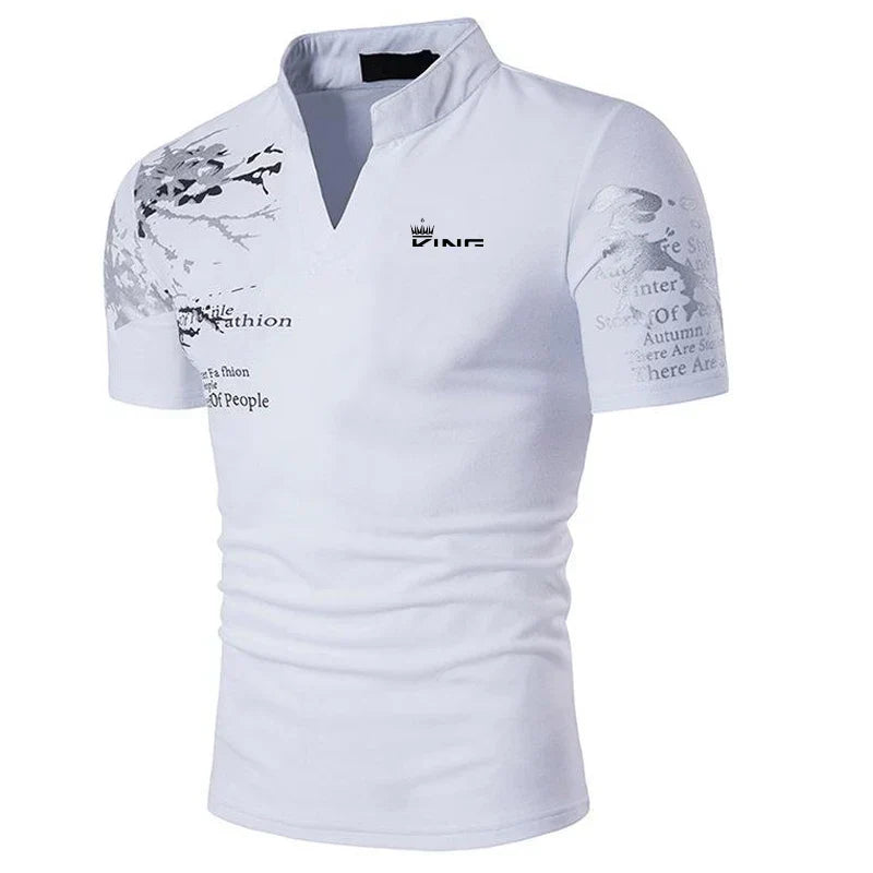 T-shirt Uomo Stampa Grafica Scollo a V Casual