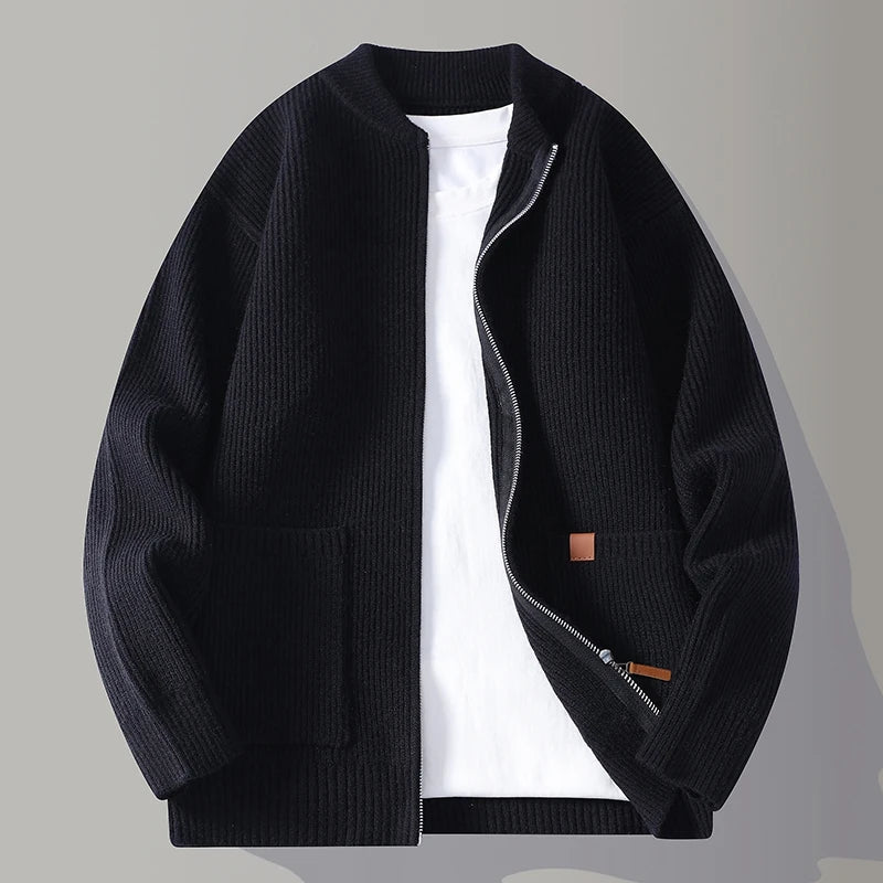 Cardigan Uomo Maglia Coste con Chiusura a Zip