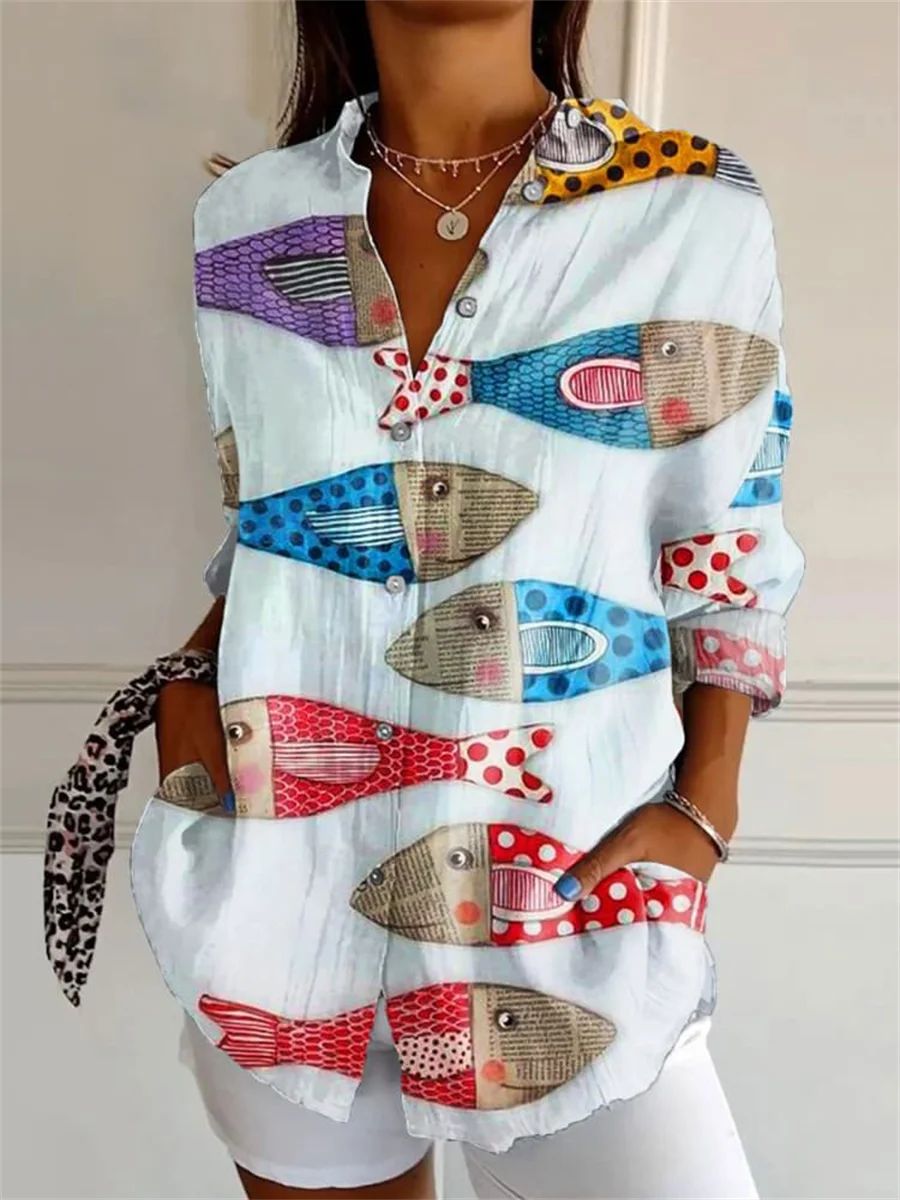 Camicia Donna Manica Lunga Stampata