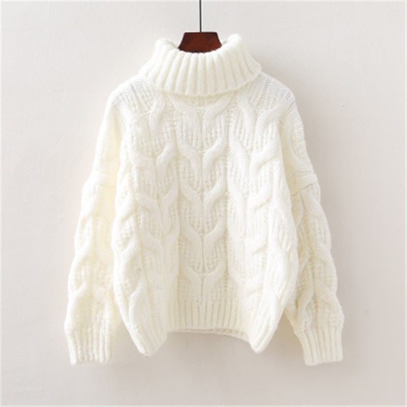 Maglione Donna in Maglia con Treccia Collo Alto Morbido