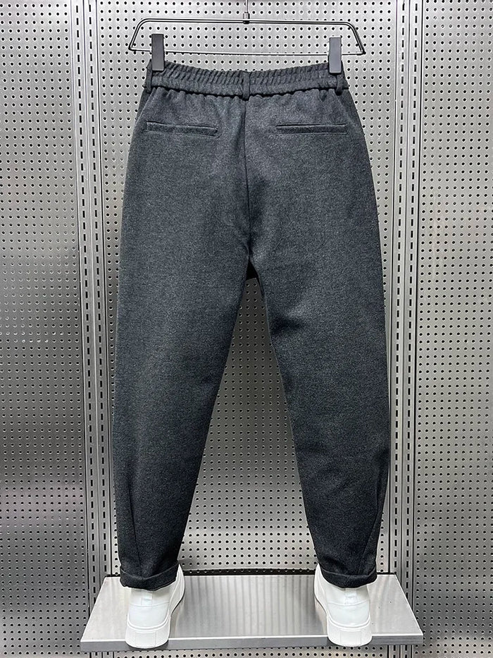 Pantaloni Eleganti Uomo Tessuto Misto Taglio Lungo