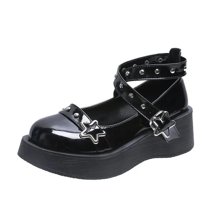 Scarpe Mary Jane con plateau da donna e cinturino con fibbia a stella in materiale sintetico 4