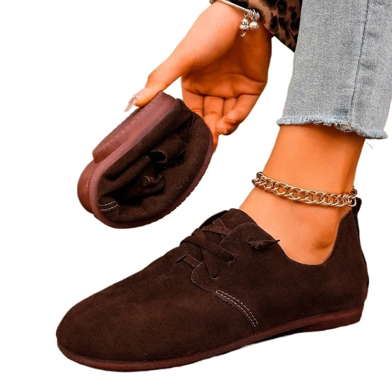 Scarpe basse con lacci da donna, comode e morbide, in flock 5