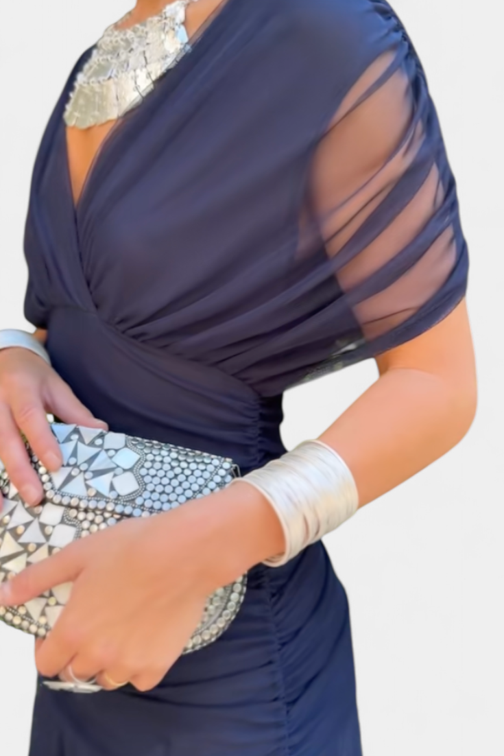 Abito Maxi Donna Spalle Scoperte Tessuto Arricciato