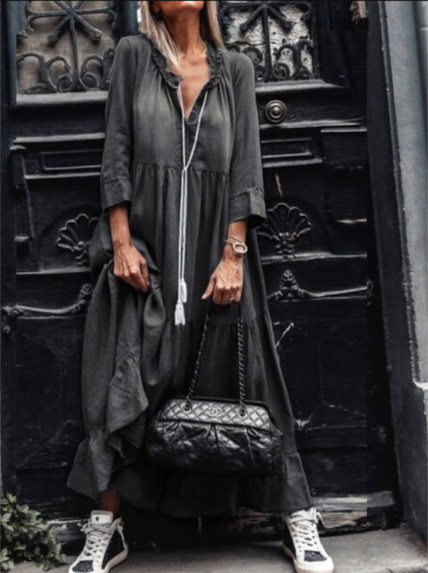 Abito Lungo Donna in Cotone Lavato Stile Casual