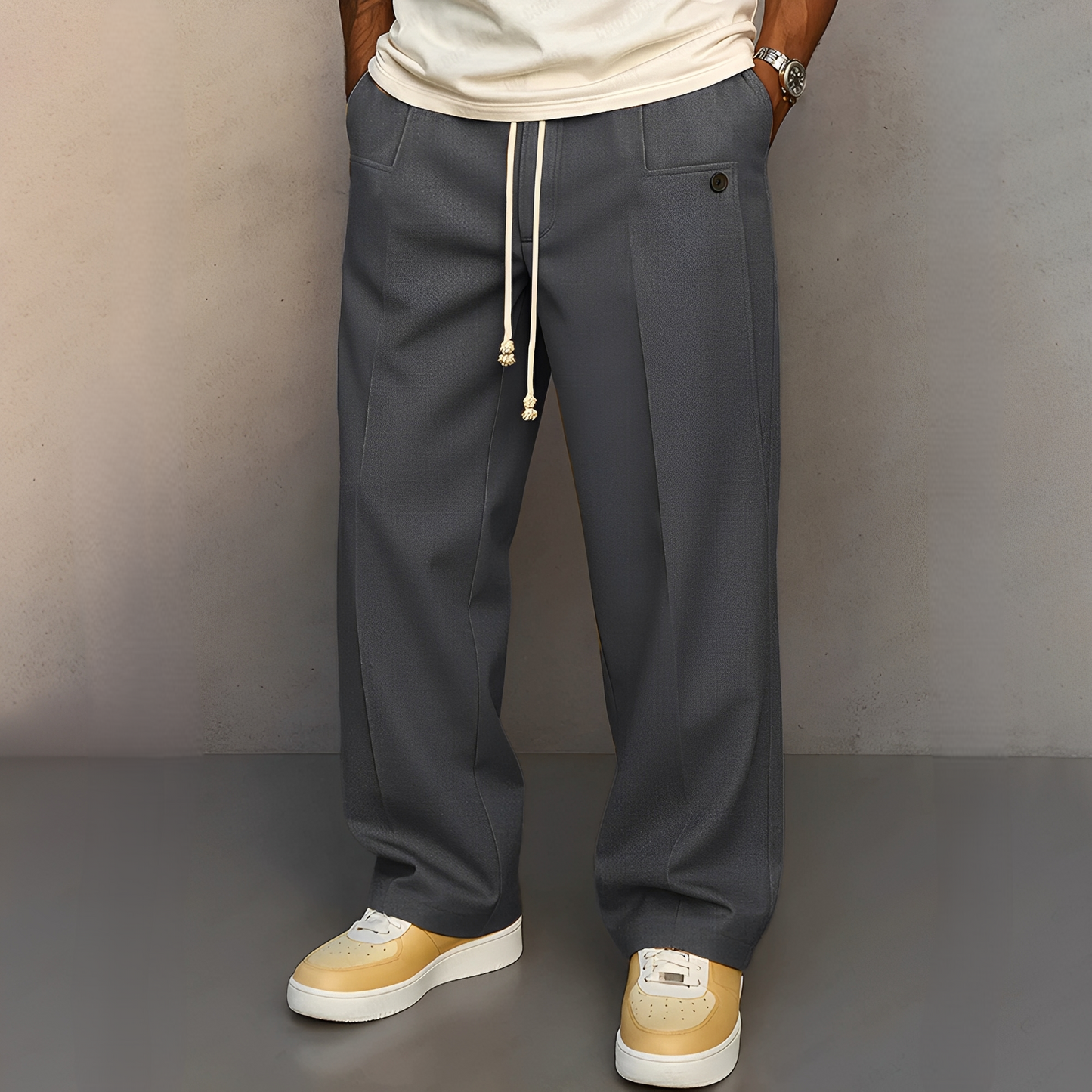Pantaloni Uomo Comodi Taglio Dritto con Coulisse