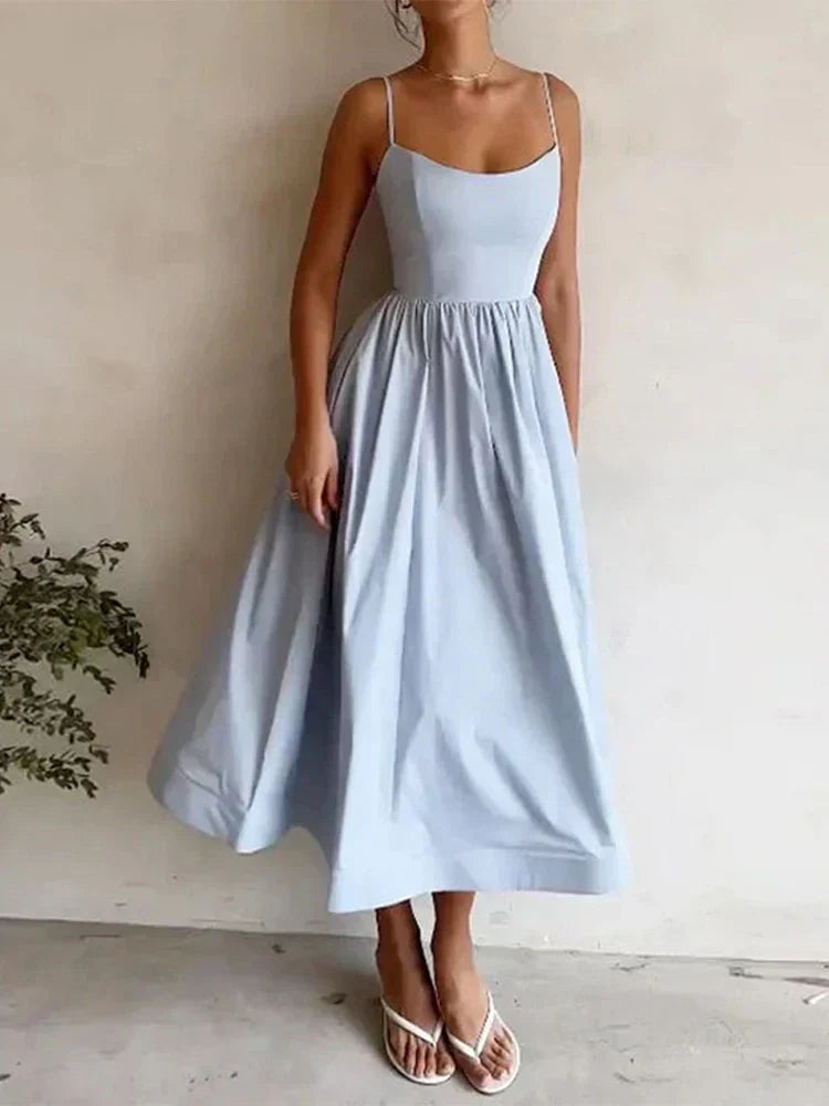 Abito Midi Donna A-Linea con Spalline Sottili