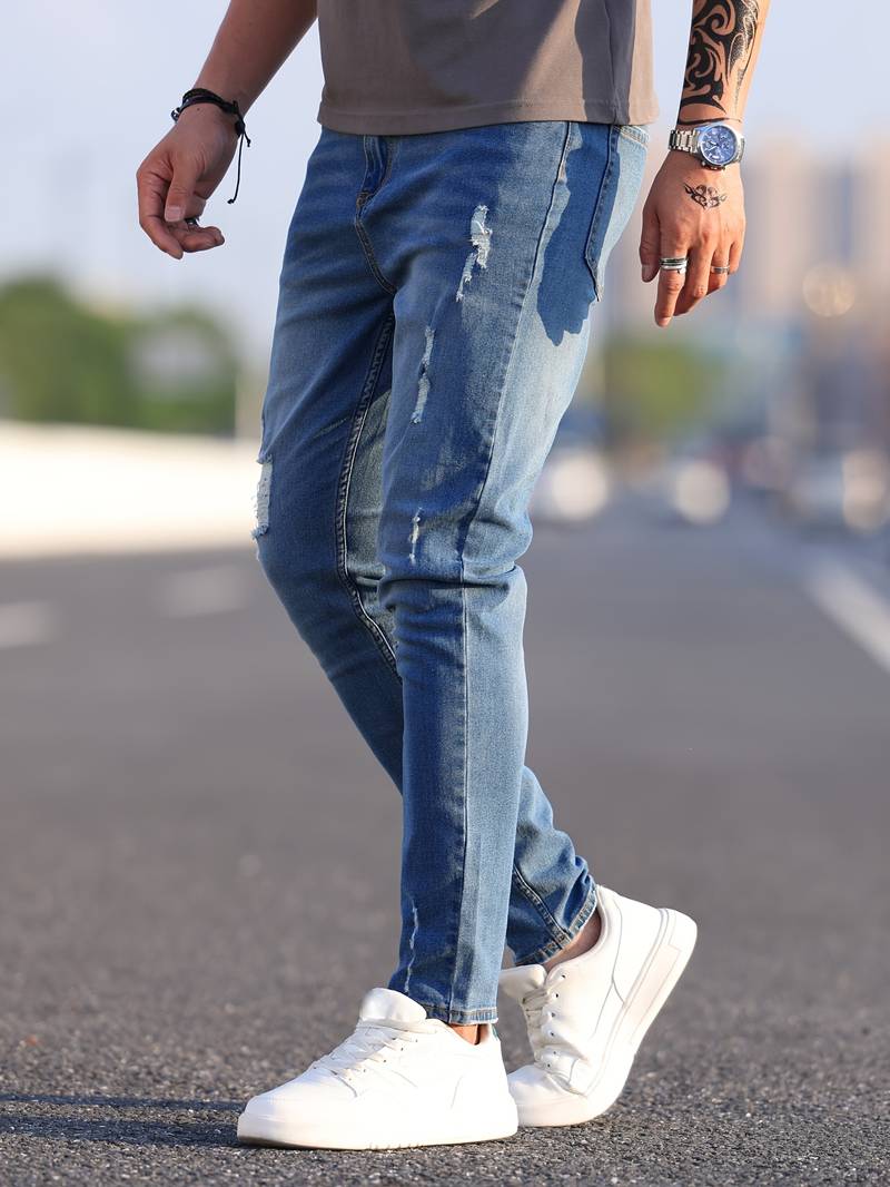 Jeans Skinny Uomo con Effetto Destroyed Fit Slim
