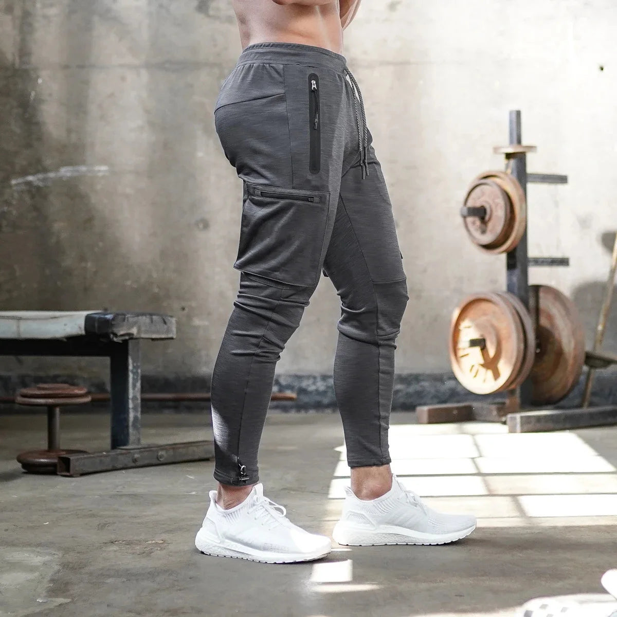 Pantaloni Jogging Uomo Slim Fit Tasche con Zip Sportivi
