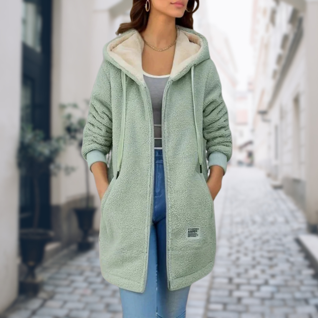 Cappotto Donna Teddy con Cappuccio Lunghezza Lunga
