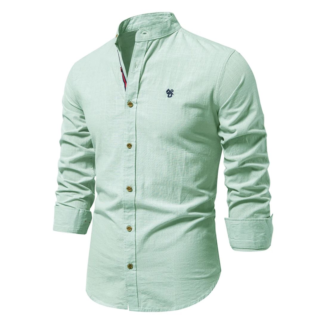 Camicia Uomo Tradizionale Collo Coreana Manica Lunga
