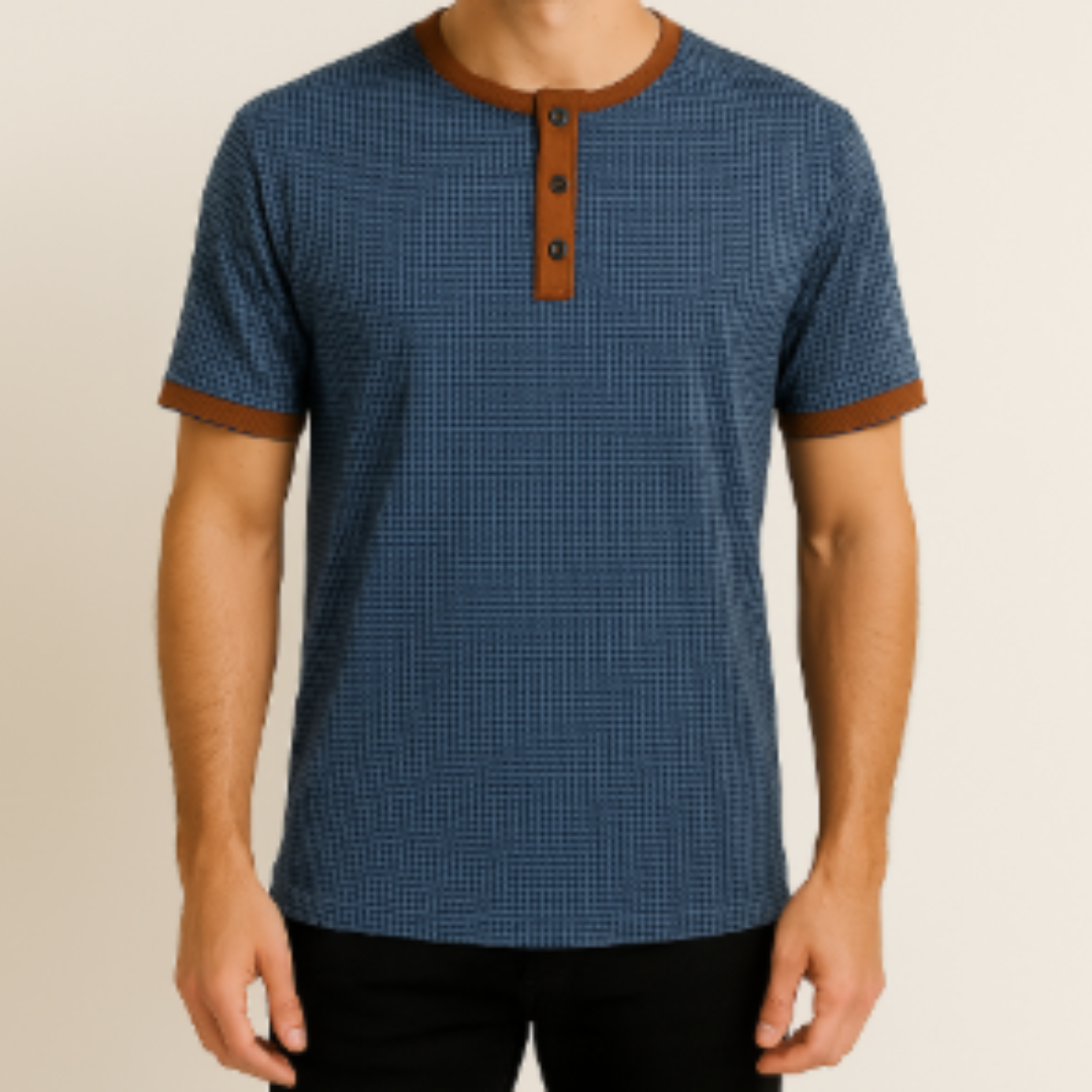 Maglia Henley Uomo Manica Corta con Abbottonatura