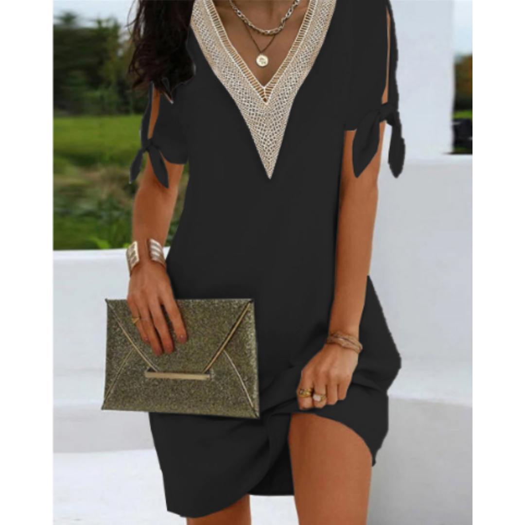 Abito Corto Donna Boho Scollo a V Manica Corta