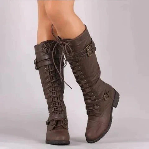 Stivali Donna in Pelle con Fibbia e Lacci Comfort Elegante