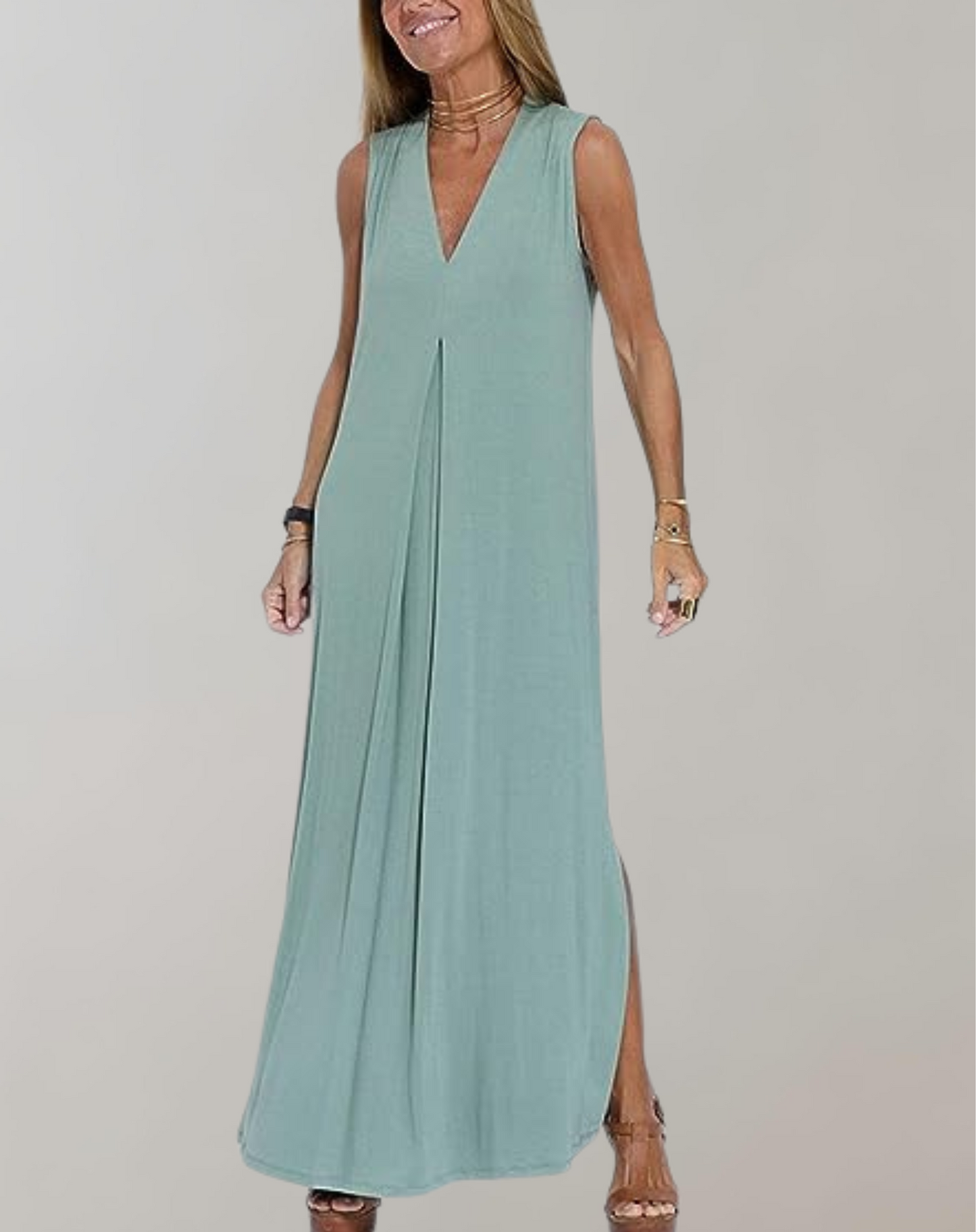 Abito Maxi Donna Smanicato Scollo a V Estate