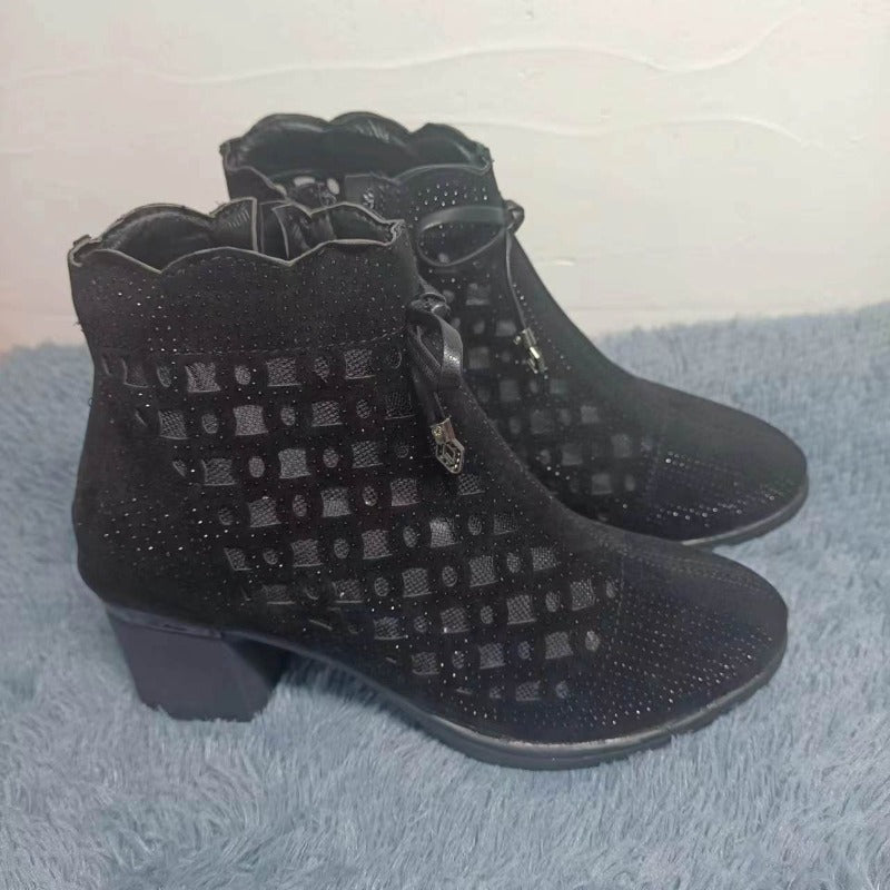 Stivaletti Donna in Mesh con Tacco e Chiusura con Zip Eleganti