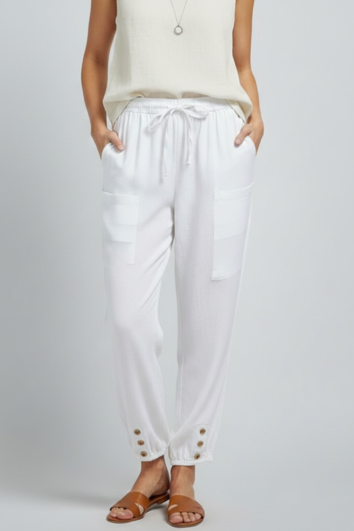 Pantaloni Donna con Coulisse in Vita e Fondo con Bottone